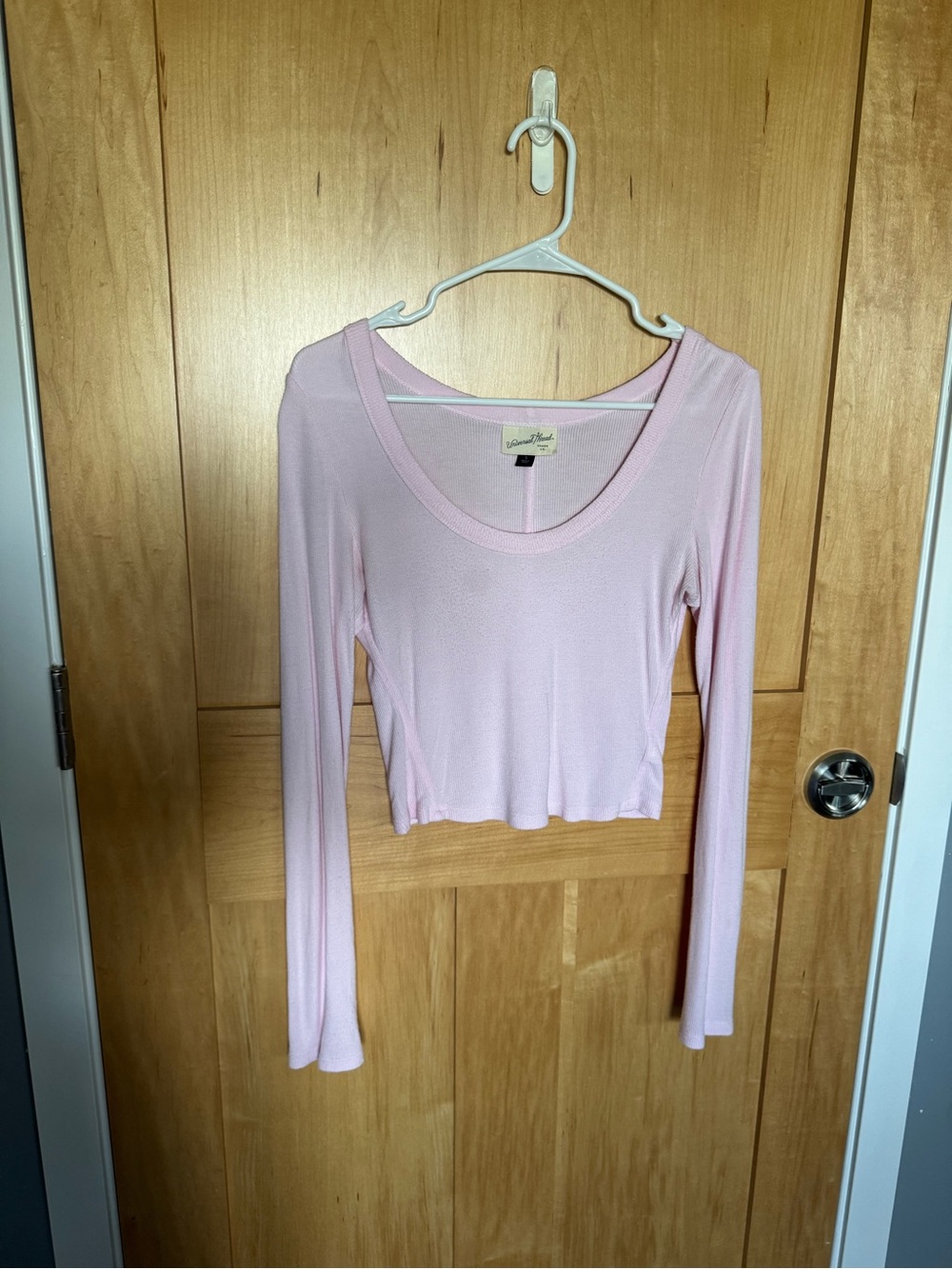 Pink Long-Sleeve Scoop Neck Crop Top